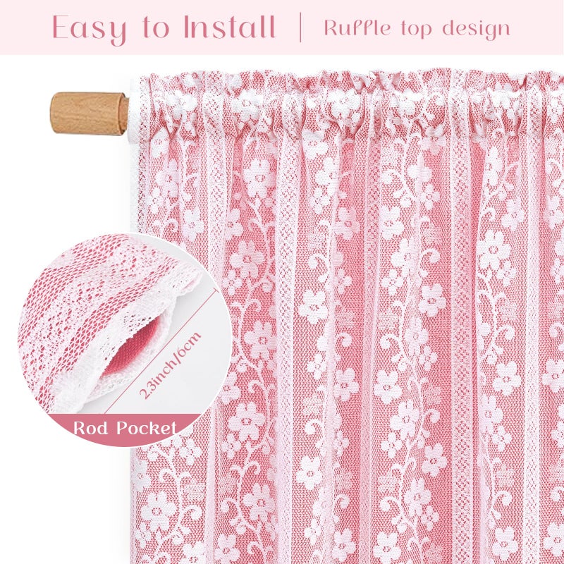 ASPMIZ Pink Kitchen Curtains Double Layer Curtains with Linen Lace, Linen Kitchen Window Curtain 36 inch Length, Farmhouse Tier Curtain with 2 Tiebacks, Rod Pocket Window Treatments for Cafe Bathroom - Image 5