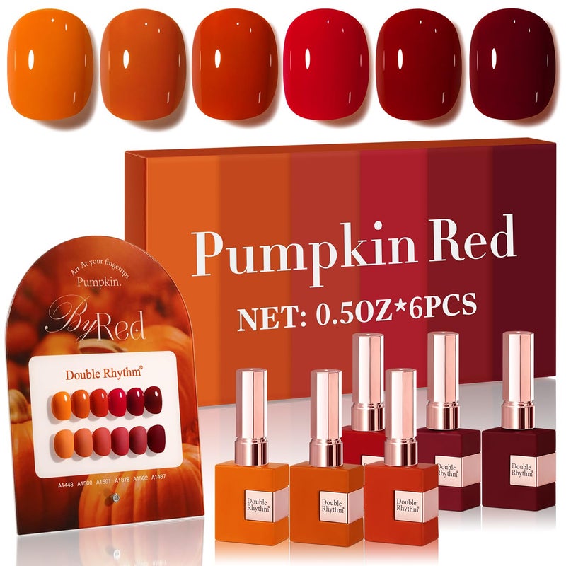 Double Rhythm 6 Pcs 15 ML Gel Polish Set Same Color Same Bottle Soak Off Gel Polish Kit Nail Art Manicure Salon DIY at Home for Women (Dark Light Brown Orange Maroon-T6-6) - Image 1