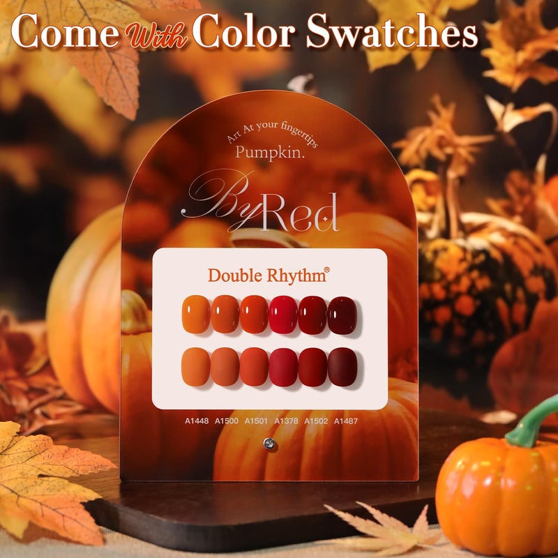 Double Rhythm 6 Pcs 15 ML Gel Polish Set Same Color Same Bottle Soak Off Gel Polish Kit Nail Art Manicure Salon DIY at Home for Women (Dark Light Brown Orange Maroon-T6-6) - Image 2