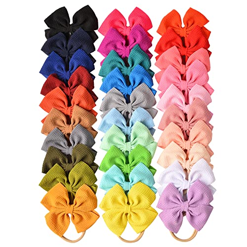 Prohouse 30 PCS Big Bows Baby Nylon Headbands Hairbands Hair Bows Elastics for Baby Girls Newborn Infant Toddler Child Hair Accessories - Image 1