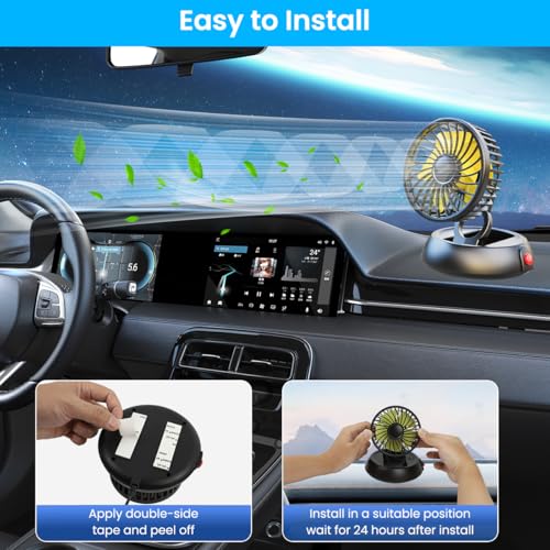 STHIRA® Foldable Car Fan 12 Volt Hi Speed for Cigarette Lighter 12V USB Fan for Car 3-Speed Small Fan for Face with Switch 360 ° Rotatable Quiet Car Cooling Fan Plug and Go, 1.5m Cable, 11x11x13cm - Image 5