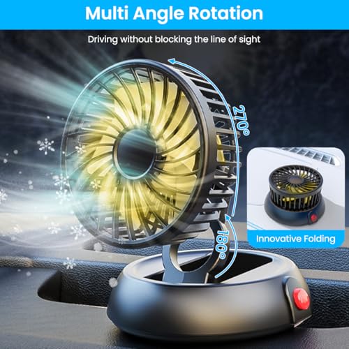 STHIRA® Foldable Car Fan 12 Volt Hi Speed for Cigarette Lighter 12V USB Fan for Car 3-Speed Small Fan for Face with Switch 360 ° Rotatable Quiet Car Cooling Fan Plug and Go, 1.5m Cable, 11x11x13cm - Image 4