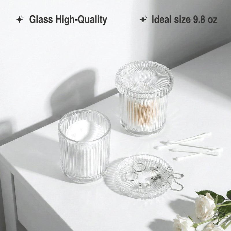 MKOSAB 2 Pack Glass Qtip Holder Dispenser - Bathroom Organizers and Storage, Clear Apothecary Jars Set, Bathroom Essentials Accessories Decor, Vanity Makeup Storage Organizer (Clear) - Image 4