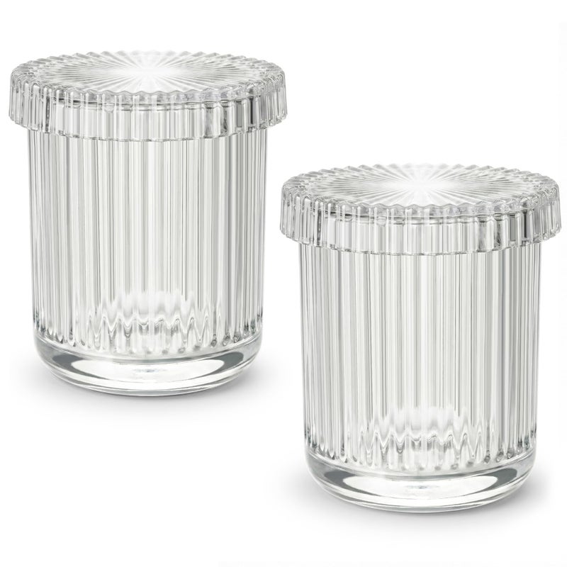 MKOSAB 2 Pack Glass Qtip Holder Dispenser - Bathroom Organizers and Storage, Clear Apothecary Jars Set, Bathroom Essentials Accessories Decor, Vanity Makeup Storage Organizer (Clear) - Image 1
