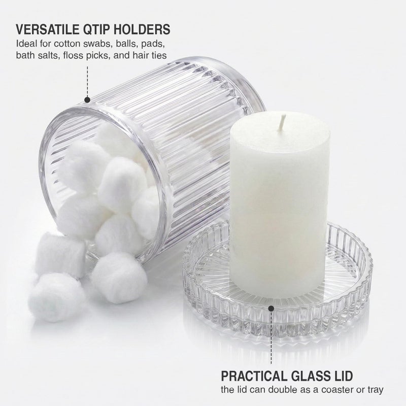 MKOSAB 2 Pack Glass Qtip Holder Dispenser - Bathroom Organizers and Storage, Clear Apothecary Jars Set, Bathroom Essentials Accessories Decor, Vanity Makeup Storage Organizer (Clear) - Image 3