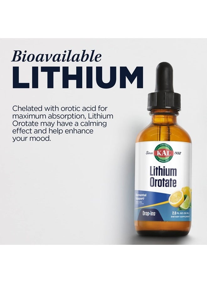 KAL - Lithium Orotate Dropins, Chelated | Mood & Relaxation Support | Natural Lemon Lime Flavor | 2oz, Approx. 60 Serv. - Image 1