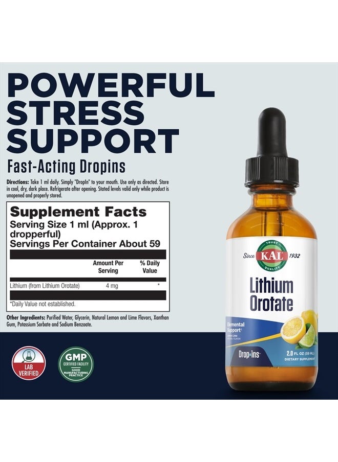 KAL - Lithium Orotate Dropins, Chelated | Mood & Relaxation Support | Natural Lemon Lime Flavor | 2oz, Approx. 60 Serv. - Image 1