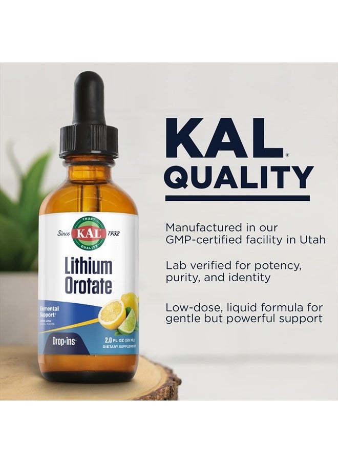 KAL - Lithium Orotate Dropins, Chelated | Mood & Relaxation Support | Natural Lemon Lime Flavor | 2oz, Approx. 60 Serv. - Image 1