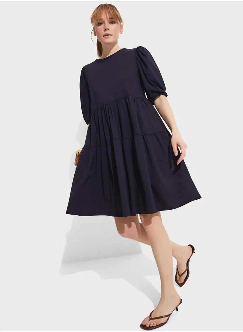 JUNE Puff Sleeve Tiered Dress