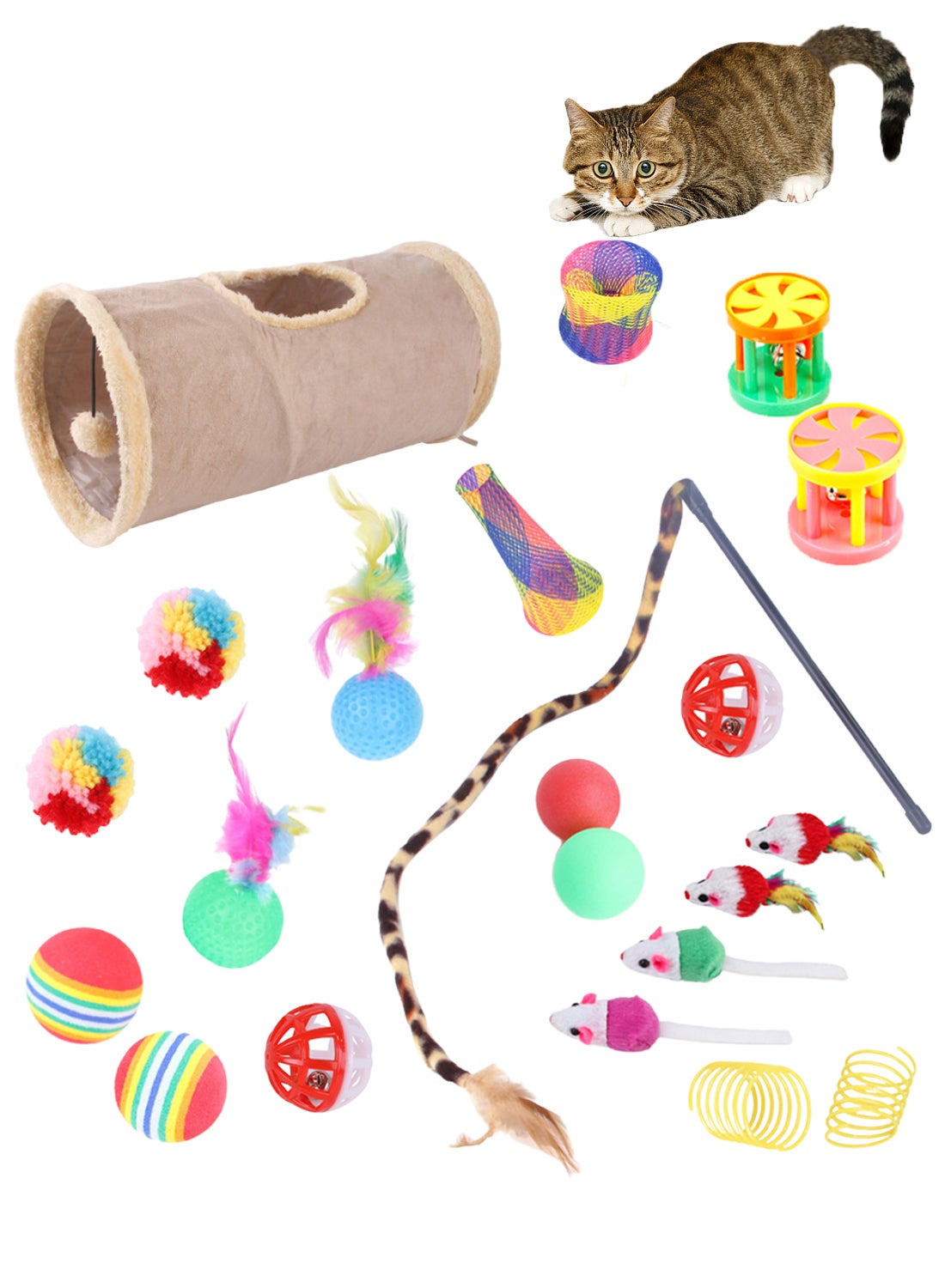 22 Pcs Pet Cat Toy Set Cat Channel Fun Stick Plush Mouse Combination Toy Indoor Interactive Toys Kitten Toys Cat Toys Kitten Toys Cats Interactive Toys Set for Indoor Cats