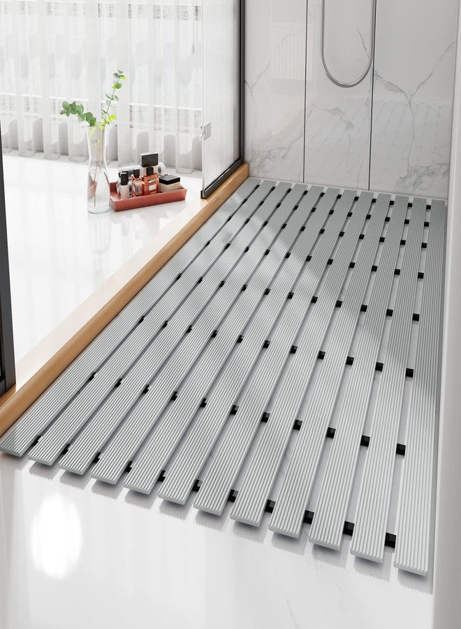 penepico Rectangle Premium Shower Stall Mats Non Slip Simple Fashionable,Extra Large Bathroom Bath Mats, Sensory Floor Mat with Hole,Kitchen Pool Apartments Hotel Bathroom Rubber Secure Mat(Grey 24"*35", 1) - Image 1