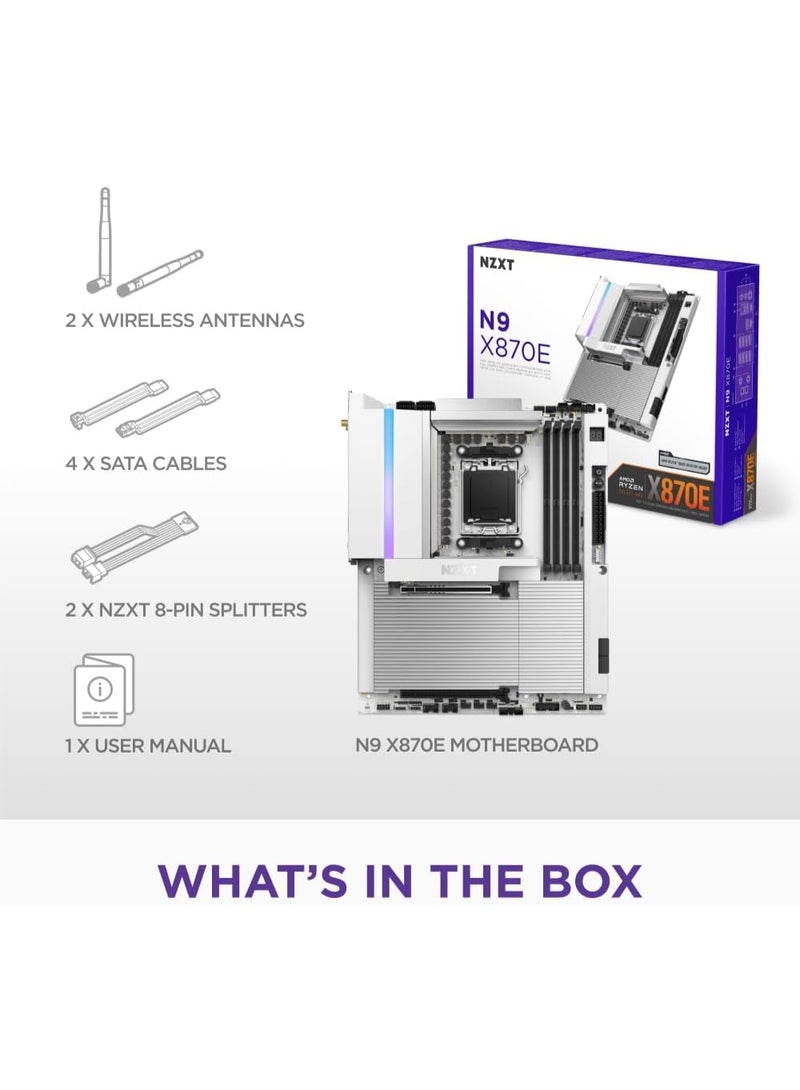 NZXT N9 X870E AMD X870E AM5 ATX Gaming Motherboard for Ryzen 9000/8000/7000, DDR5, PCIe 5.0, Wi-Fi 7, 5GbE, USB4, 4x M.2, 20+2+1 VRM, White PCB - Image 1