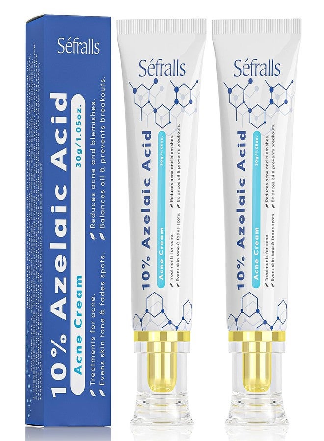 Sefralls عبوة 2 - كريم حمض الأزيليك 10% لعلاج حب الشباب، كريم وجه حمض الأزيليك الفاخر - تخفيف الاحمرار للوجه، العناية بالبشرة لتقليل الاحمرار، يمنع ظهور حب الشباب، يخفف البثور، ينقي البشرة، يهدئ التهيج، 1 أونصة - Image 1