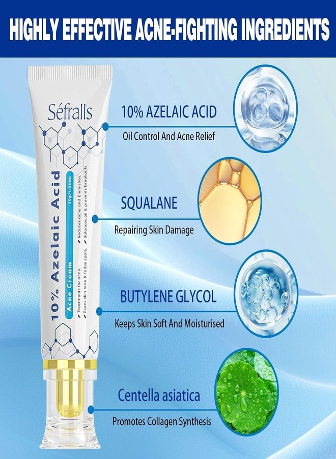 Sefralls عبوة 2 - كريم حمض الأزيليك 10% لعلاج حب الشباب، كريم وجه حمض الأزيليك الفاخر - تخفيف الاحمرار للوجه، العناية بالبشرة لتقليل الاحمرار، يمنع ظهور حب الشباب، يخفف البثور، ينقي البشرة، يهدئ التهيج، 1 أونصة - Image 4