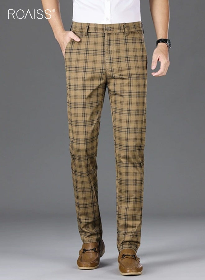 رويس بنطلون رجالي رسمي مناسب لجميع المواسم، بتصميم كلاسيكي بساق مستقيمة مع راحة مطاطية، بنطلون بقصّة عادية لملابس العمل الرسمية وغير الرسمية، ملابس مكتب متعددة الاستخدامات مع تصميم عصري - Image 1