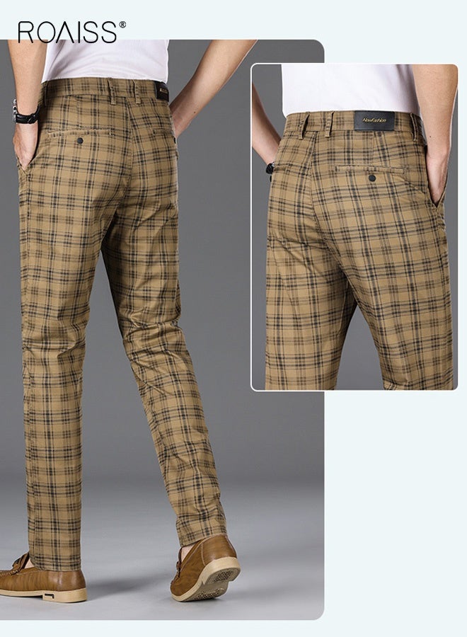 رويس بنطلون رجالي رسمي مناسب لجميع المواسم، بتصميم كلاسيكي بساق مستقيمة مع راحة مطاطية، بنطلون بقصّة عادية لملابس العمل الرسمية وغير الرسمية، ملابس مكتب متعددة الاستخدامات مع تصميم عصري - Image 4