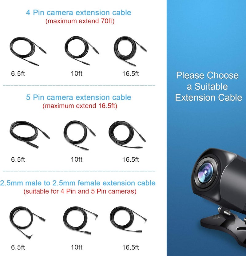 Pixelman 2.5mm Male to Female Backup Camera Extension Cable,6.5ft Rear View Camera Extension Cord for Dash Cam Mirror Cam Rearview Camera,Reverse Camera Wire for Car Pickup Truck SUV Van Rv Trailer - Image 2