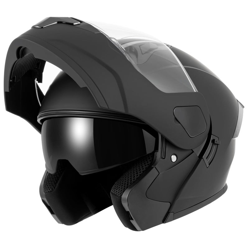 SPARK Adult Modular Motorcycle Helmet Dot Certified Flip-Up Dual Visor Full Face Helmets for Men & Women Moto ATV UTV Snowmobile ADV Four Wheeler Street Bike (Black, Large) - Image 1