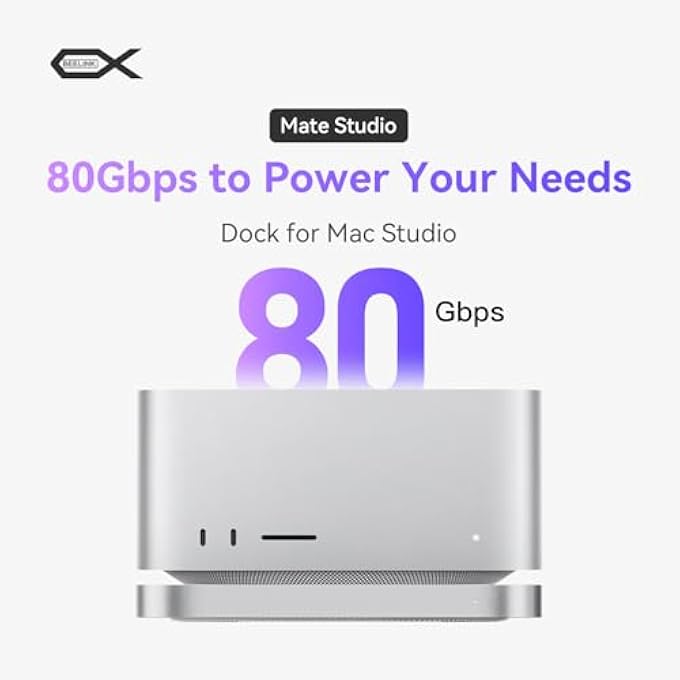 rayihni MAC STUDIO DOCK, BEELINK MATE STUDIO 80GBPS HUB, DUAL PCIEX2 SSD SLOTS, MAX 16TB EXPANSION, 80GBPS USB-C PORT, PD3.0 PORT, ALLUMIUM SHELL - FROST SILVER - Image 2