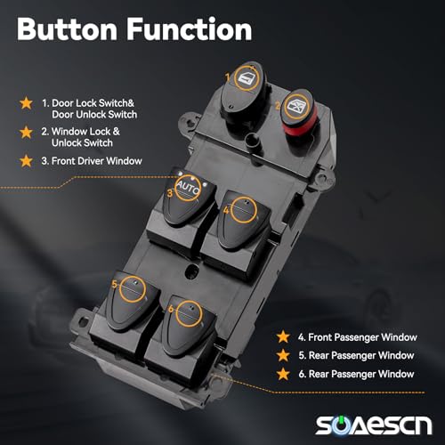 SOAESCN Driver Side Power Window Switch for Honda Civic 2006 2007 2008 2009 2010 2011, Honda Civic Door Lock Window Switch Control Button Replacmenet Assembly, 35750SNAA11,35750SNAA13,DWS407,1S10315 - Image 3