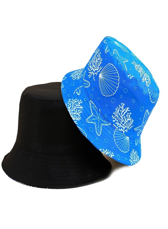 Ptduabenlu Bucket Hat for Women Men Beach Sun Hat Fishing Hat Double Side Wear Reversible Fisherman Hat Blue - Image 4