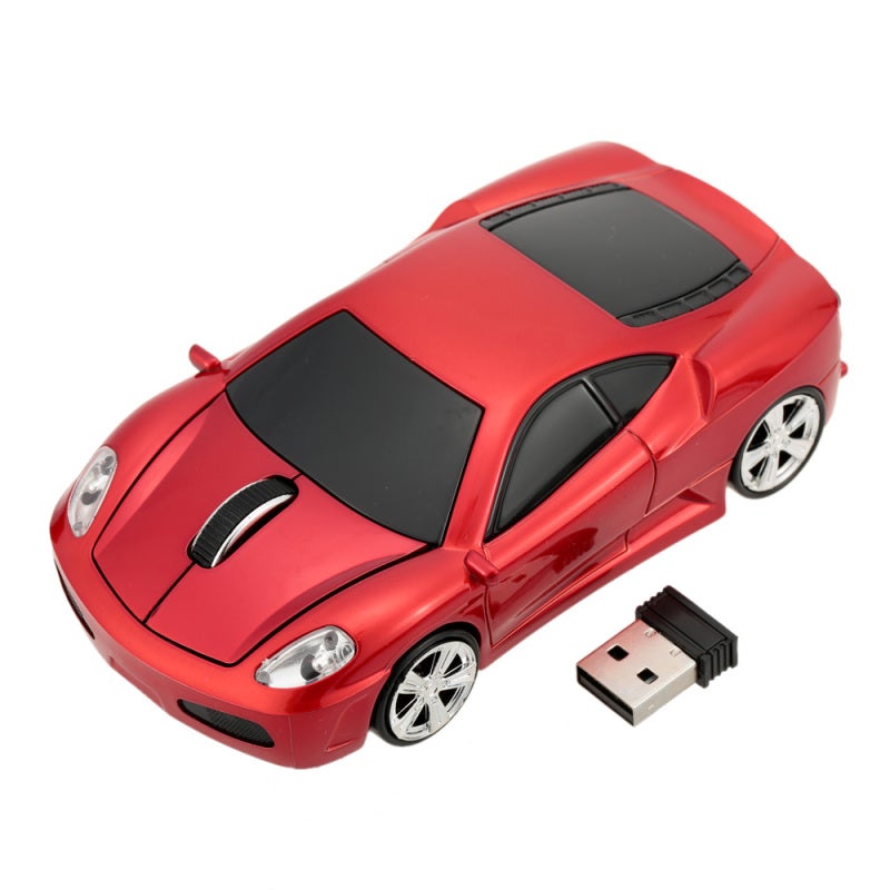 Wireless Car Design Mouse: 1000 DPI Optical Sensor, Comfortable Touch, 3 Buttons With LED Light, Battery Powered, Plug And Play - 10 Meters Range For Home Office PC Laptop - Image 1