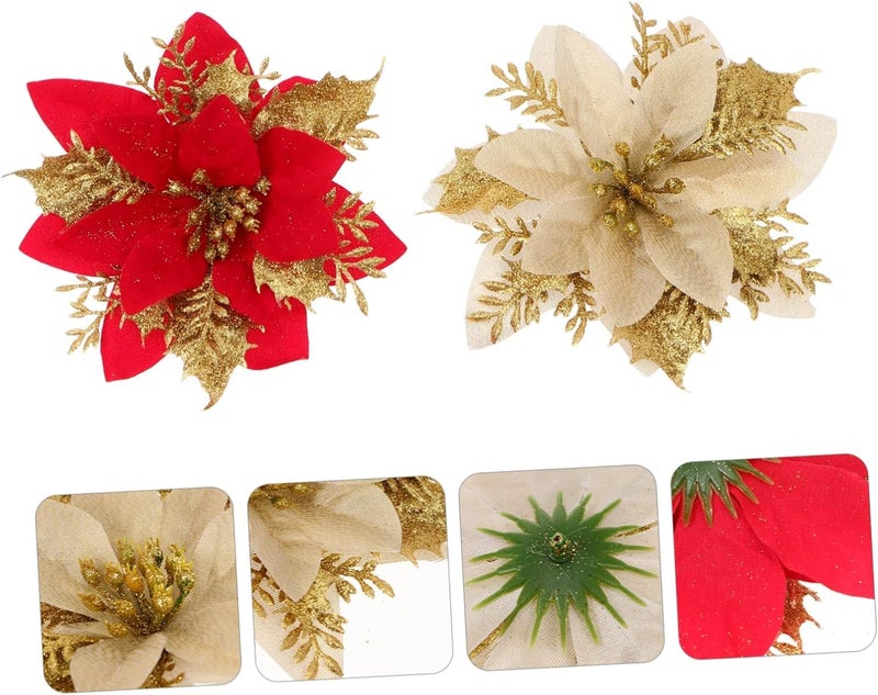 Forty Wings Pack of 3 Big Red Golden Silver Poinsettia Christmas Flowers Christmas Tree OrnamentDecorative Artificial Flowers for Christmas Tree Decorations Xmas Tree Wreaths