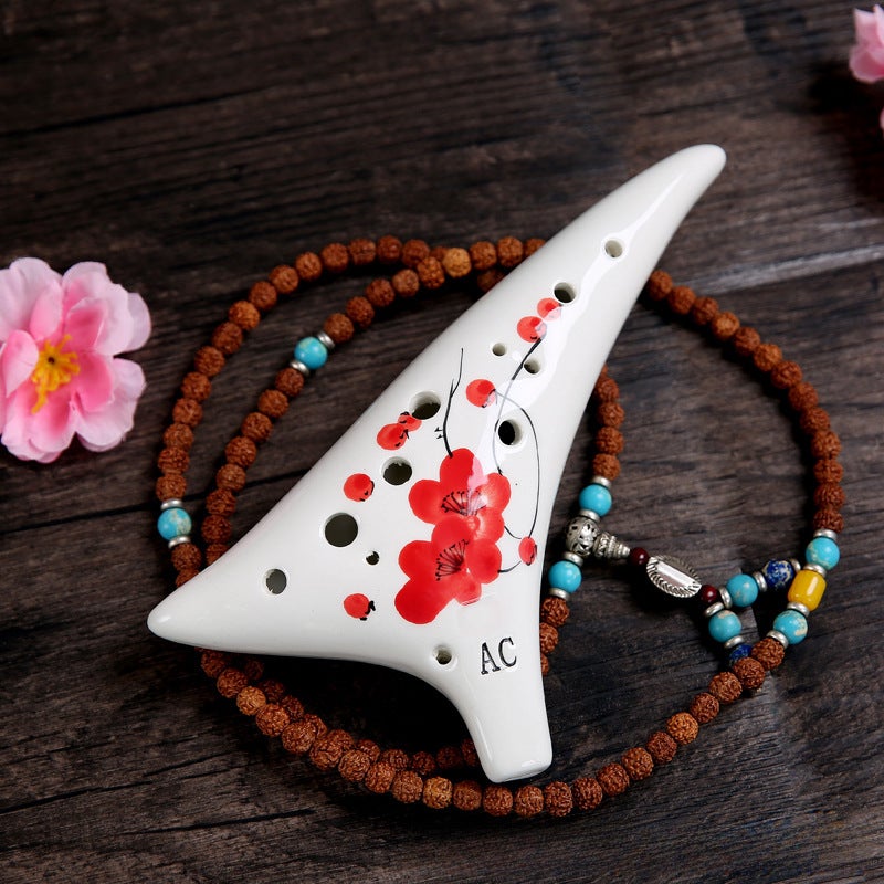 Generic 12-Hole Alto C Ocarina Starter Tail-End Design Red plum (color box + Teaching Material + lanyard + cloth cover) 