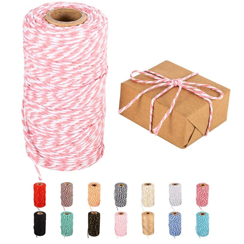 Twine String328 Feet White Pink Twine Bakers String Craft Making Knitting Macrame Rope DIY Wedding Decor Supply Christmas Wrapping Butchers String Rope