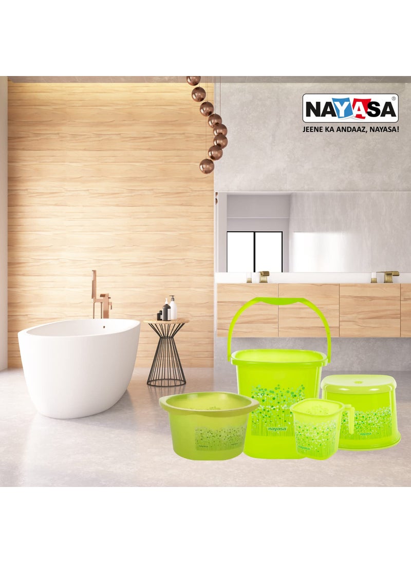 NAYASA Nayasa Plastic Bathroom Set with 19L Tub, 25L Bucket, Mug and Stool, Combo of 4 Pieces (Green)  - Image 5