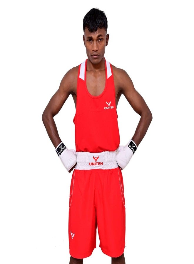 UNITEN Men Boxing Set |Tank Top and Shorts | Boxing Clothes | Boxing Vest & Shorts Set (Red, L) - Image 1