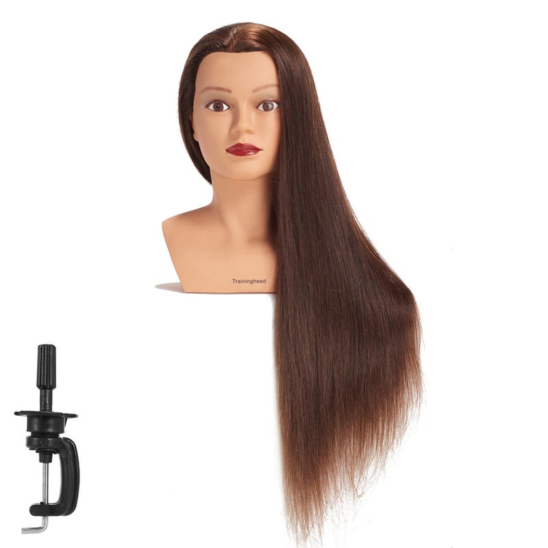 Traininghead 2830 100 Human Hair Mannequin Head Hairdressing Training Practice Head Hair Styling Cosmetology Manikin Doll Head With Clamp Brown