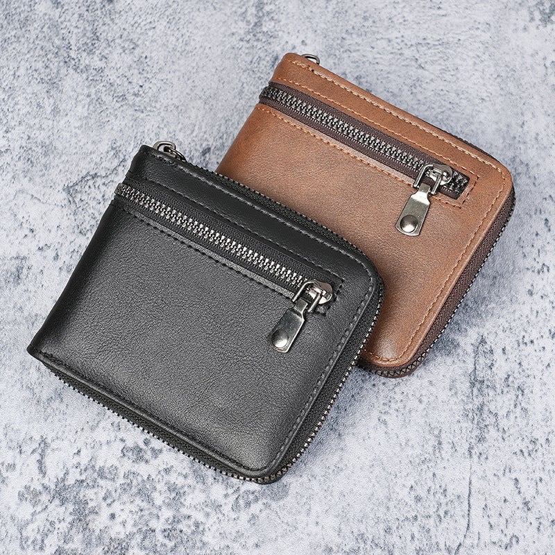 Multifunctional Solid Color PU Leather Wallet, RFID Blocking Design Portable Daily Storage Purse for Cards Cash Coin Business Use - Image 1