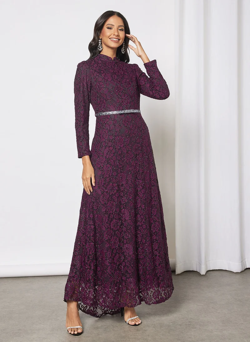 Modanisa Amine Floral Mesh Dress