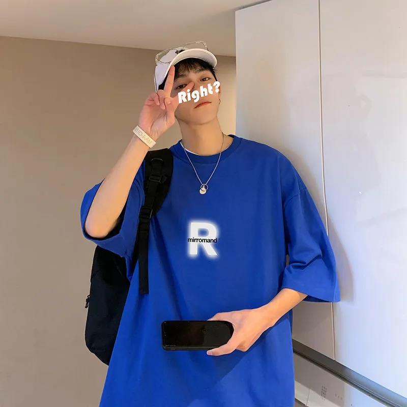 New Summer Men'S Short-Sleeved T-Shirt New American Retro Ins Fashionable Simple Letter Printing All-Match Half-Sleeved T-Shirt - Image 3