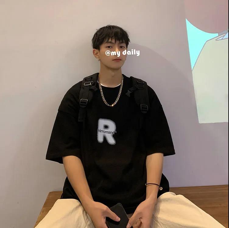 New Summer Men'S Short-Sleeved T-Shirt New American Retro Ins Fashionable Simple Letter Printing All-Match Half-Sleeved T-Shirt - Image 2