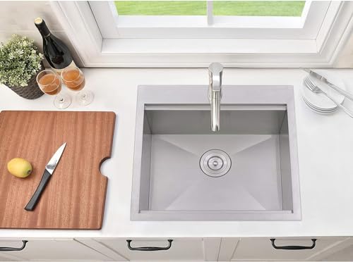 VALISY Drop In Kitchen Sink, 21x20 Inch Bar Sink Workstation Stainless Steel Outdoor Topmount Small Sinks, 16 Gauge Single Bowl Kitchen Sinks for Laundry Office Wet Bar Prep RV Yard with Accessories - Image 2