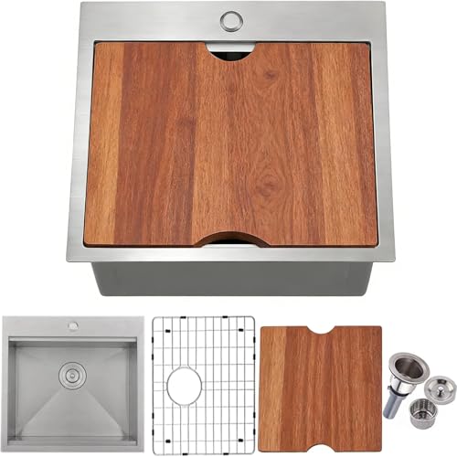 VALISY Drop In Kitchen Sink, 21x20 Inch Bar Sink Workstation Stainless Steel Outdoor Topmount Small Sinks, 16 Gauge Single Bowl Kitchen Sinks for Laundry Office Wet Bar Prep RV Yard with Accessories - Image 1