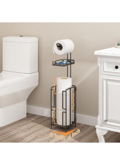 Beauenty Toilet Paper Holder Stand, FreeStanding Toilet Paper Holder, 304 Stainless Steel Bathroom Tissue Dispenser Toilet Roll Holder with Top Shelf Storage Reserve Tray, Storage ShelfWeighted Base  - Image 2