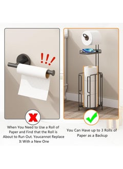 Beauenty Toilet Paper Holder Stand, FreeStanding Toilet Paper Holder, 304 Stainless Steel Bathroom Tissue Dispenser Toilet Roll Holder with Top Shelf Storage Reserve Tray, Storage ShelfWeighted Base  - Image 4