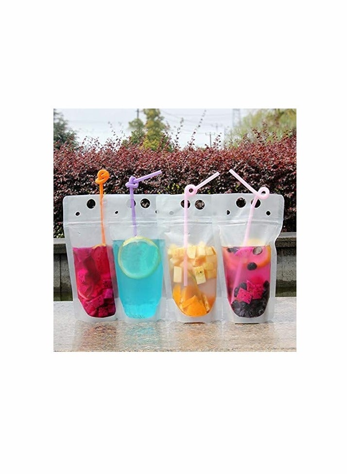 Excefore 50 Pcs Drink Pouches with Straws Stand Up Hand Held Translucent Reclosable Heat Proof Plastic Zipper Juice Bags - 9.06" x 5.12"/17 Oz  - Image 2