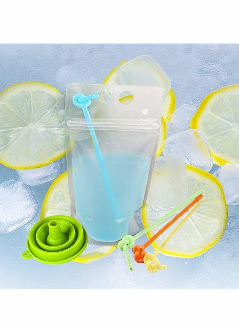Excefore 50 Pcs Drink Pouches with Straws Stand Up Hand Held Translucent Reclosable Heat Proof Plastic Zipper Juice Bags - 9.06" x 5.12"/17 Oz  - Image 4