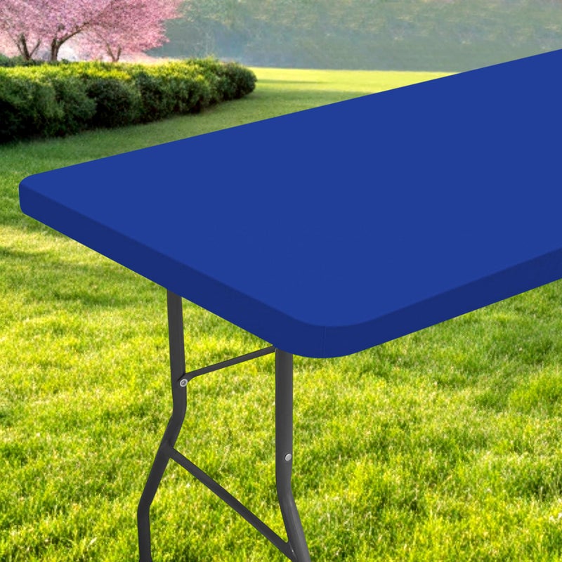 Spotjoy Rectangle Picnic Table Cloth  Waterproof Elastic Fitted Tablecloths  Washable Polyester Table Cover for Camping  Indoor and Outdoor (Blue  30""x48"") - Image 1