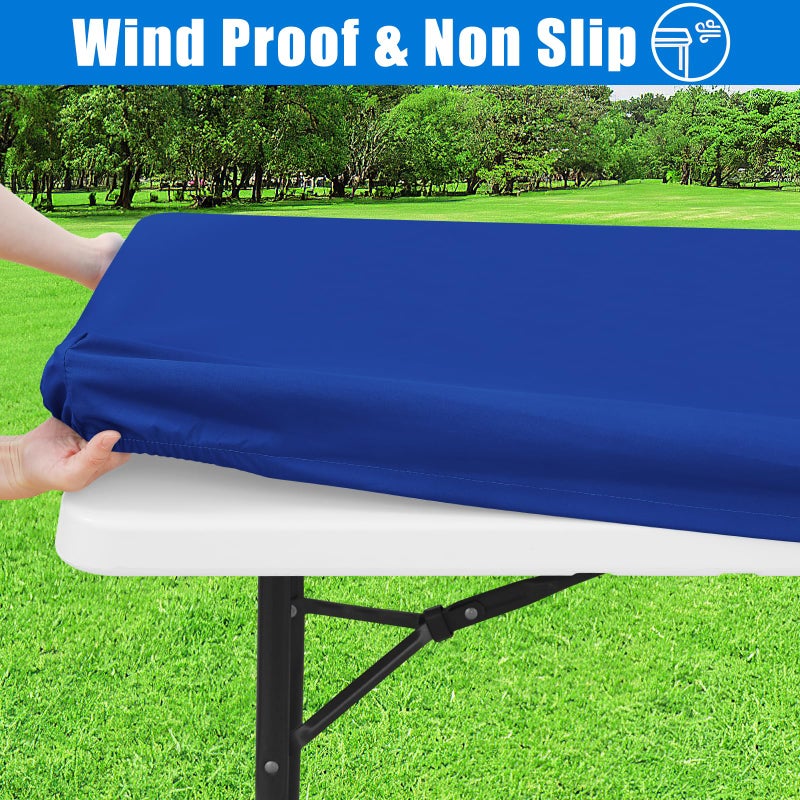 Spotjoy Rectangle Picnic Table Cloth  Waterproof Elastic Fitted Tablecloths  Washable Polyester Table Cover for Camping  Indoor and Outdoor (Blue  30""x48"") - Image 3