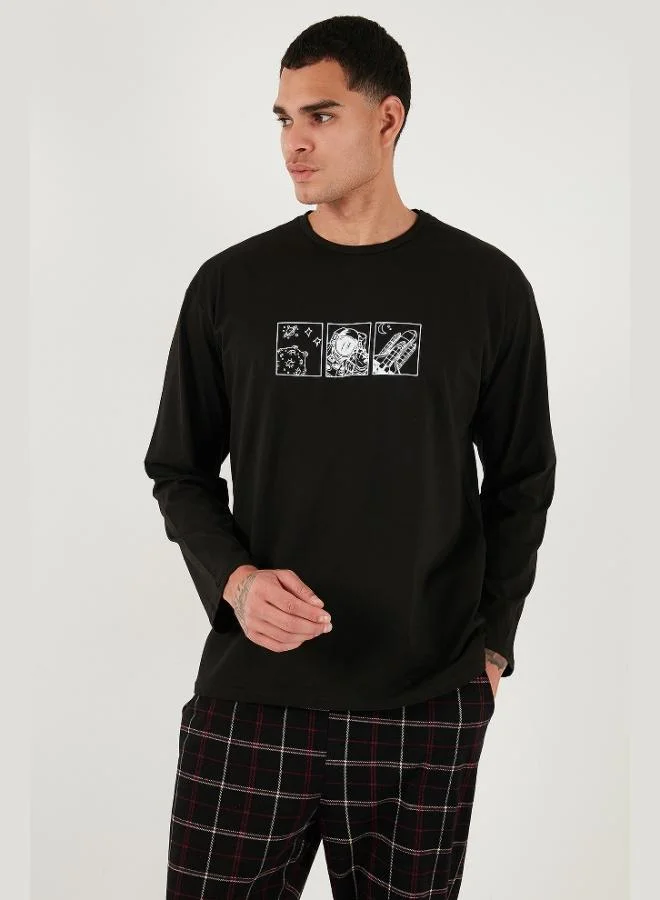 Buratti Buratti Plaid Cotton Regular Fit High Waist Crew Neck Pajama Set for Men PAJAMA SET 6574000