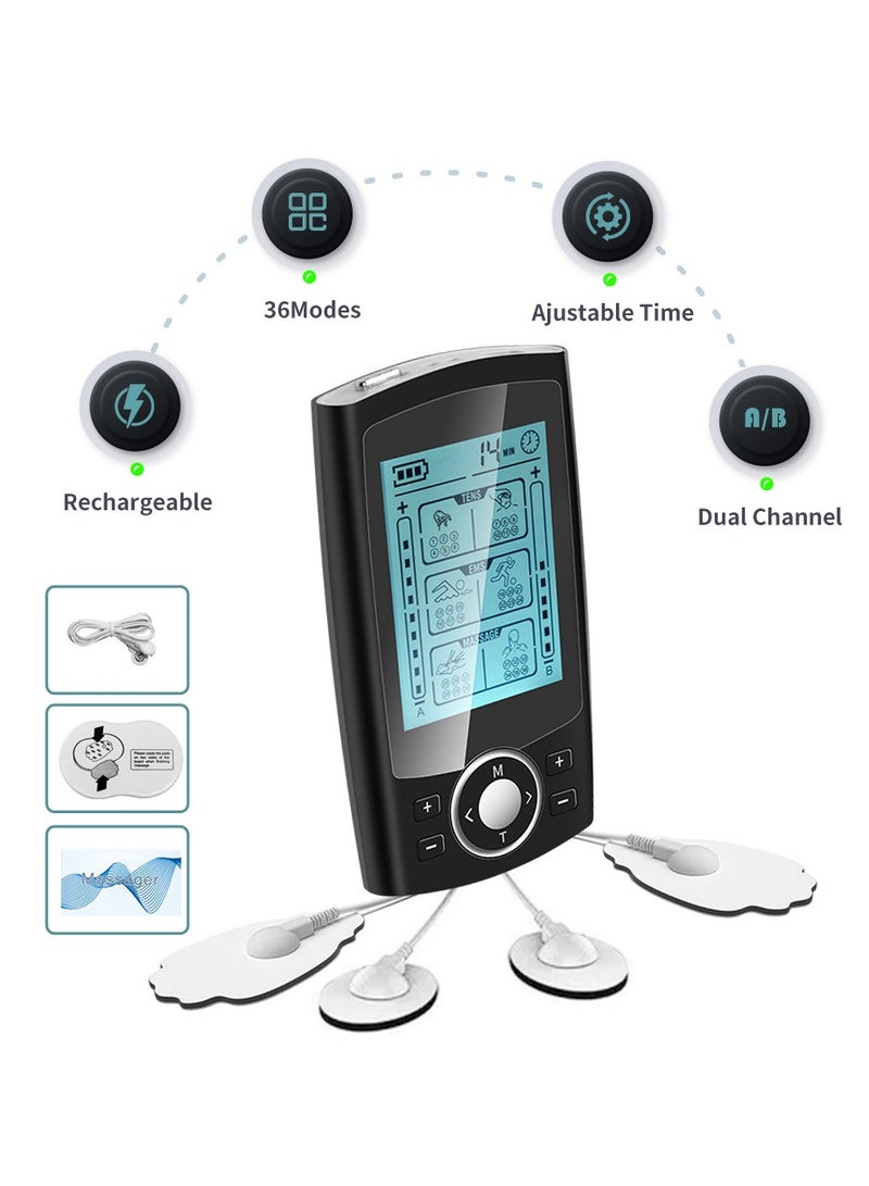 MHD Dual Channel 36 Modes Digital Electric Shock Therapy Pulse Massager TENS Unit Muscle Stimulator Machine for Back, Neck, Sciatica, Nerve Pain Relief - Image 4