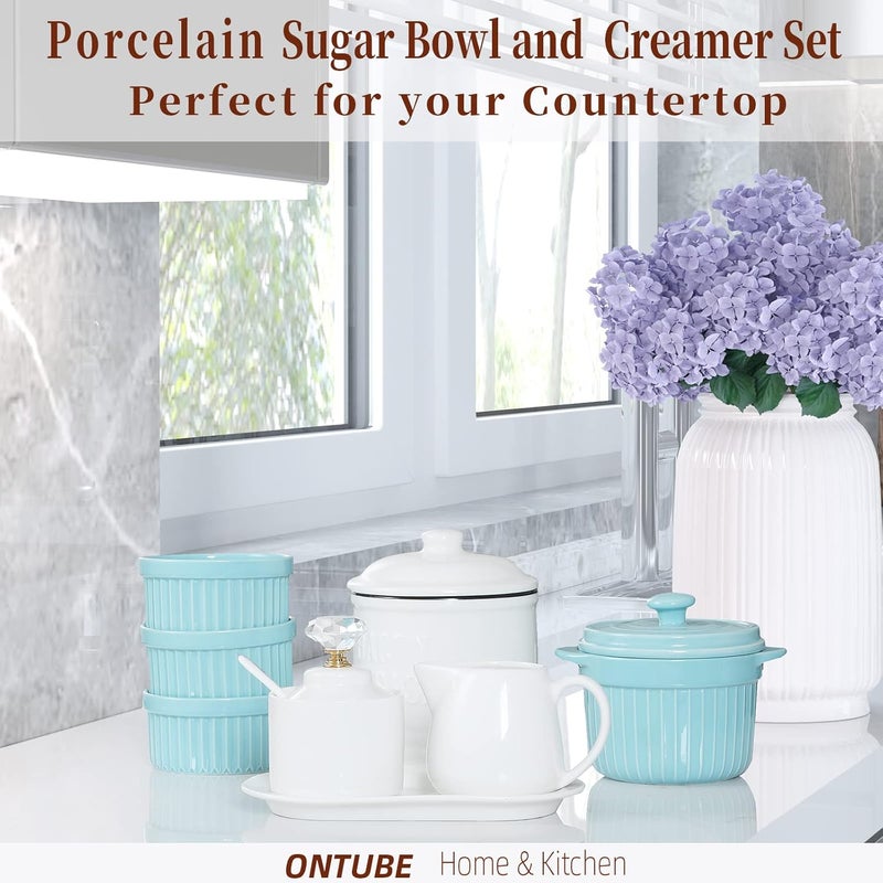 ONTUBE Porcelain Sugar and Creamer with tray and Crystal Lid Set of 4 (Gold) - Image 4