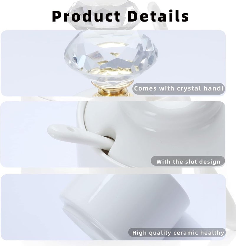 ONTUBE Porcelain Sugar and Creamer with tray and Crystal Lid Set of 4 (Gold) - Image 3
