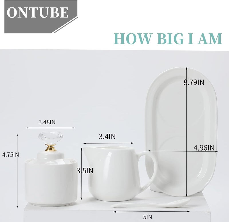 ONTUBE Porcelain Sugar and Creamer with tray and Crystal Lid Set of 4 (Gold) - Image 5