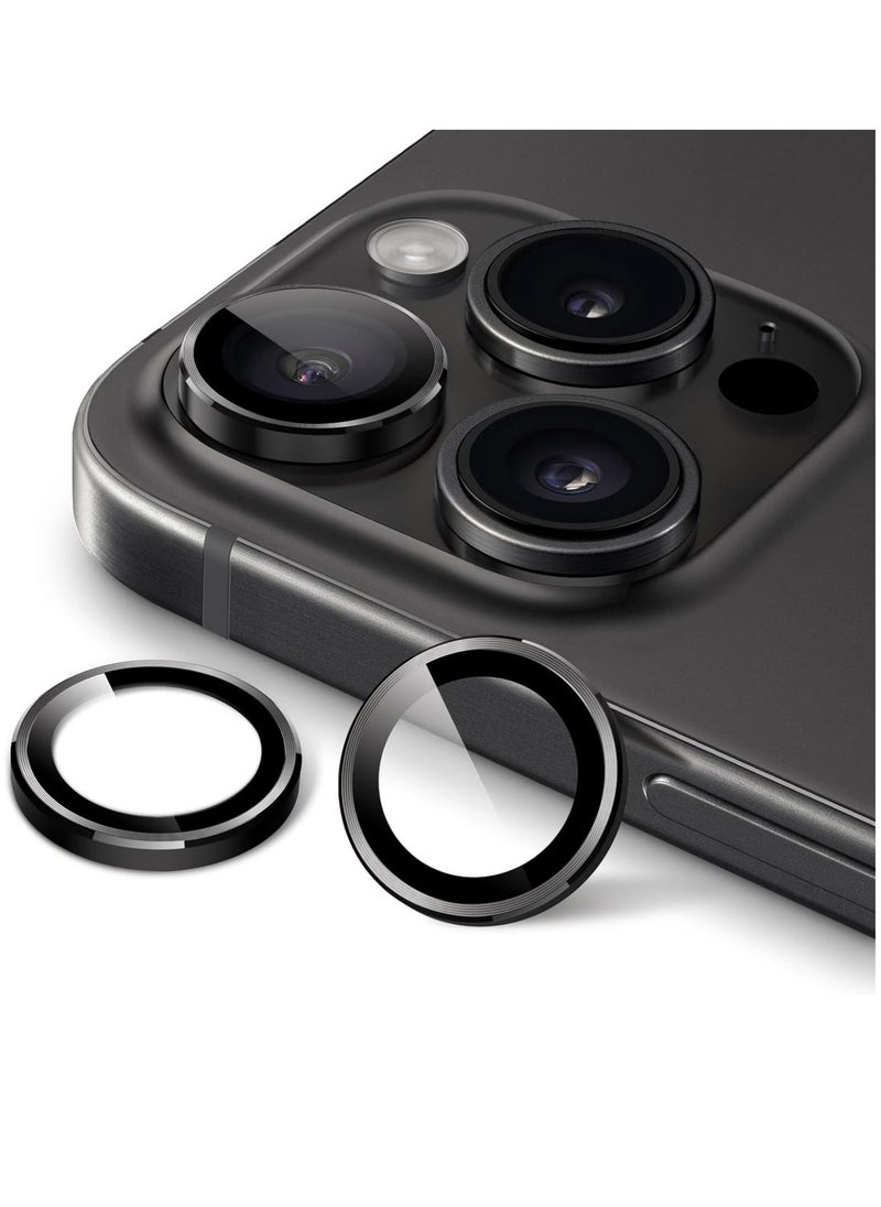 Raxoom Camera Lens Protector for iPhone 15 Pro 6.1-Inch and iPhone 15 Pro Max 6.7-Inch, 9H Tempered Glass Metal Individual Ring Cover, HD Clear, 3-Pack (Space Black) - Image 1
